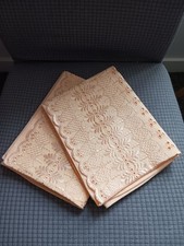 Pair of Vintage Peach Orange Broderie Anglaise Edged Pillowcases 26" X 16"