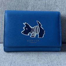 Genuine Radley Blue Leather ‘Stripey Dog’ Small Purse