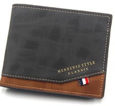 Men's Tri Fold PU Wallet Grey, Gold Foil Print Credit Card Slots ID Holder New