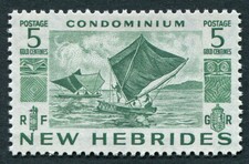 NEW HEBRIDES 1953 5c green SG68 mint MH FG Outrigger Sailing Canoes #C01