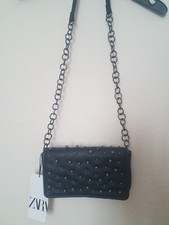 New With Tags Zara Black Faux Leather Studded Shoulder Handbag