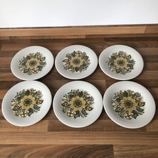 6 Royal Doulton Dessert Plates MCM Retro Forest Flower 70's Yellow Floral 8" D