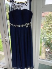 Ever-Pretty Navy/Sparkly Evening Dress Size 16 Full length Ex Cond.