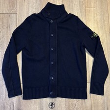Stone Island Blue Wool Cardigan with Zip and Buttons  - Size XL - 100% Genuine