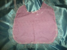 PINK BRODERIE ANGLAISE ADULT BABY SISSY BIB LACE TRIMMED SATIN TIES PLASTIC BACK