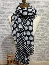 Matalan chiffon scarf wrap sheer black white circles oblong  S1620