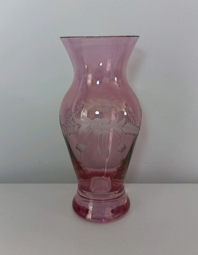 Fine glass pink engraved - glass, vase
