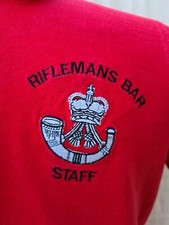 British Army tour t shirt RIFLEMANS BAR STAFF red polo neck small