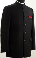 MENS BLACK NEHRU GRANDAD COLLAR SUIT IDEAL FOR WEDDINGS 