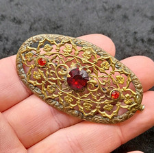 Vintage Yellow Metal Red Jewel