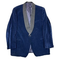 Harrods Tuxedo Blazer Jacket Suede Blue Black Mens Large