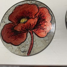 Glass Poppy Designer Coasters  Shimmering & Gold Glitter Centre X 4