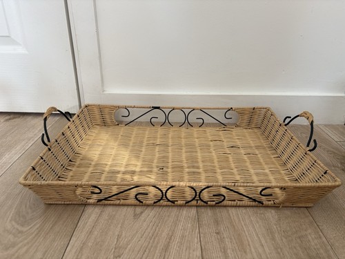 Vintage rattan wicker serving - vintage,
