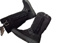 Bearpaw Sheepskin Boots Shearing Women 8UK/41EU Black Suede Flat Suede Leather