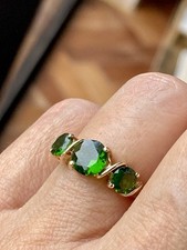 9ct Gold Russian Diopside Trilogy Ring - Size K