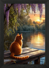 Ginger Cat by the Lake Framed