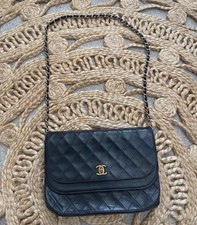 Vintage Chanel Black Double Flap Medium Handbag Lambskin Matelasse Shoulder Bag