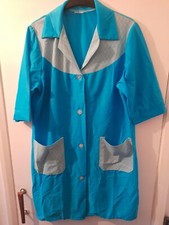 Vintage Ladies Overall New Nylon/Poly Turquoise Green/Blue Pattern design pinny