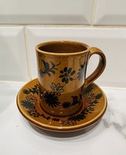 Rye pottery England Retro Coffee Cup With Saucer - 70s Vintage Kitchenware 