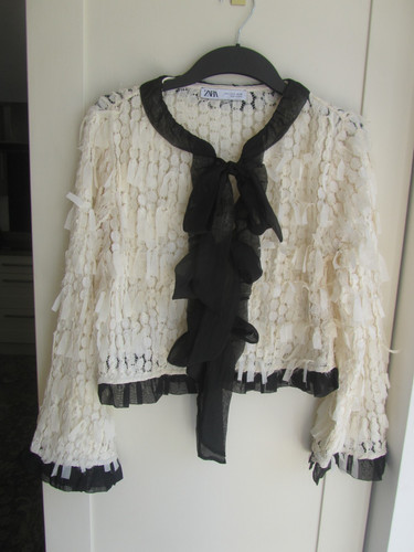 Zara cream black lace tie - cream/black,