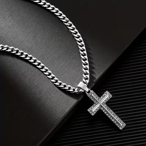 Silver diamond cross - diamond, necklace