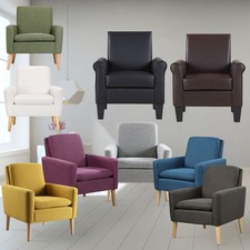 Modern Linen/Faux Leather Accent Chair Living Room Arm Chairs Comfy Single Sofa