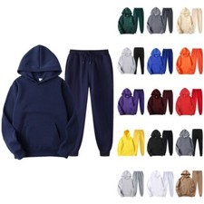 Womens Long Sleeve Hoodie+Pants Tracksuit Set Ladies Plain Baggy Gym Sport Suit