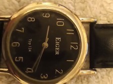 EIGER Typ124 Watch. Clear Numbers And Dials. Black Face. Gold Surround.