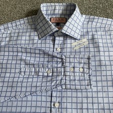 Thomas Pink Shirt Mens 16 Classic Light Blue Check Button Cuff 34.5 Sleeves