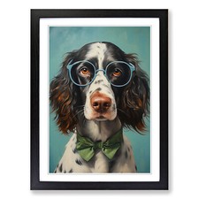 English Springer Spaniel with Glasses Framed Canvas Wall Art Print Picture