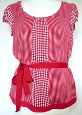 Monsoon 100% silk red & white polka dot print short sleeved top 12 New