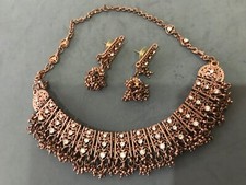 Chohans Vintage Indian Jewellery Choker Necklace & Earring Set Rose Gold Colour