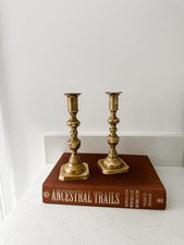 Antique 19th century Georgian brass candlestick holders pair x2