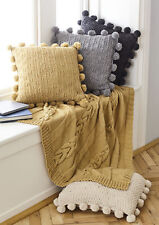 Knitting Pattern Cable Throw & Pom Pom Cushion Covers King Cole Aran 5661