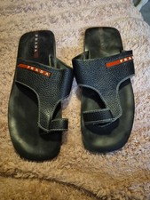 Size 8 PRADA Men's Sandals Black Leather Flip Flops Shoes Slip On