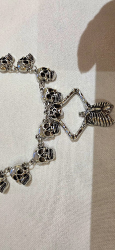 Silver plated skull charm - silver,