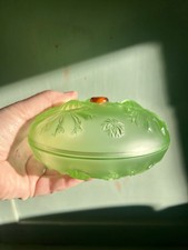 Art Deco French Green Frosted glass trinket dish, Sabino like, shell & urchin.