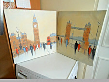 NEXT WALL ART CANVASES-JON BARKER PRINTS-LONDON TOWER BRIDGE & ELIZABETH TOWER