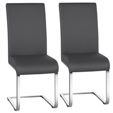 Dining Chairs 2pcs PU Leather High Back Metal Padded Soft Seat for Kitchen Cafe