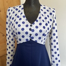 Vintage 60s /70s Dress Devonshire Lady Polka Dot Fit & Flare Mod Gogo Wedding