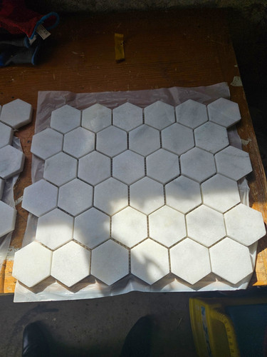 White hexagon ceramic mosaic - ceramic,