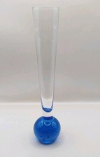 Vintage Blue Art Glass Bubble Bud Vase. Large, 25cm