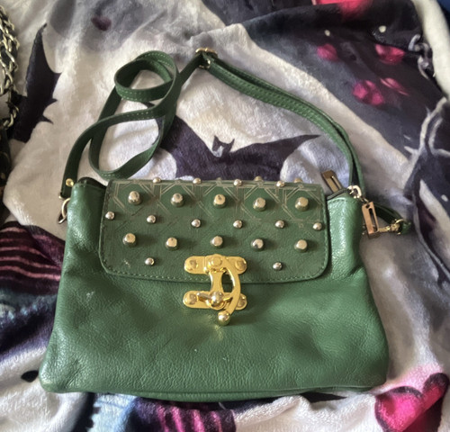 Green leather studded small - leather,