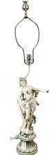 Antique L & A MOREAU Spelter Lamp Art Nouveau Statue Lady with Harp France