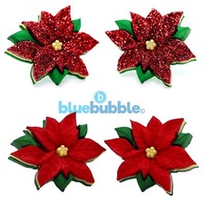 Bluebubble MERRY CHRISTMAS Poinsettia CLIP ON Earrings Kitsch Funky Festive Fun 
