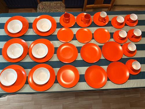 Orange white ceramic dinner - orange,