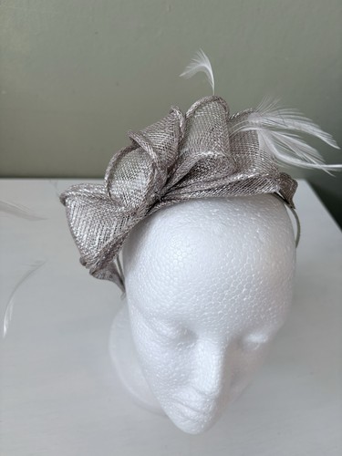 Silver grey sinamay fascinator - sinamay,