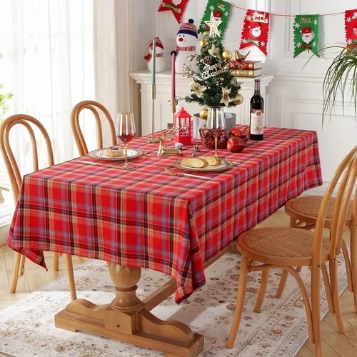 Christmas plaid tablecloth red - christmas,