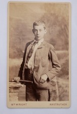 CDV OF A TEENAGE BOY WITH A CRICKET BAT, BY WRIGHT OF ANSTRUTHER