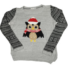 Jolt Knit Sweater Womens Large Grey Owl Holiday Christmas Long Sleeve Cozy Cabin